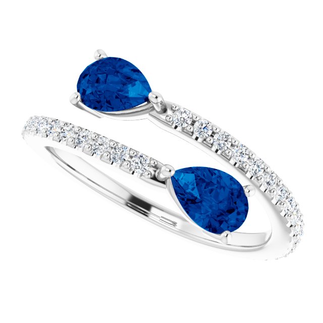 Platinum Lab-Grown Blue Sapphire & 1/3 CTW Natural Diamond Ring   